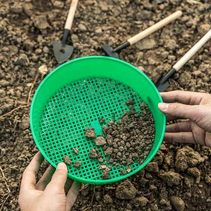 4 Pack Garden Soil Compost Sifter Round Plastic Sand Sieve, Sifting Pan Set for Gardening Home Plant Work with Small Rocks Gravel Sand