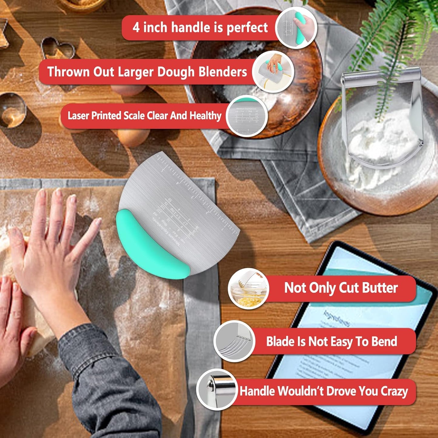 Pastry Cutter Dough Scraper Dough Cutter Scraper Tool Kitchen Pastry Blender,Stainless Steel Pastry Cutters Heavy Duty Dough Cutter for Kitchen Baking Tools,Comfortable and Dishwasher Safe (Blue)