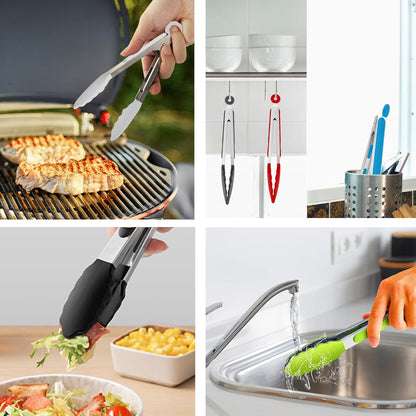 Kitchen Tongs Set of 3, Cooking Tongs with Silicone Tips, Non-Stick Non-Scratch Heat Resistant Tongs for Grilling Cooking BBQ Salad Serving (Multicolor, 7/9/12 Inch)