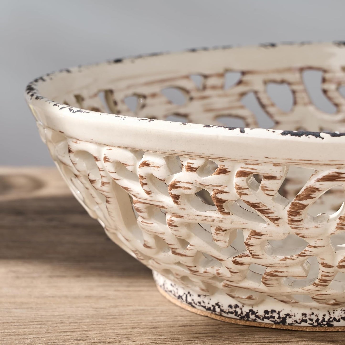 SIDUCAL Ceramic Fruit Bowl for Kitchen Counter,Decorative Fruit Basket with Holes, 10.43" Large Hollow Out Fruit Vegetable Holder Bowl for Table Decor, Gray