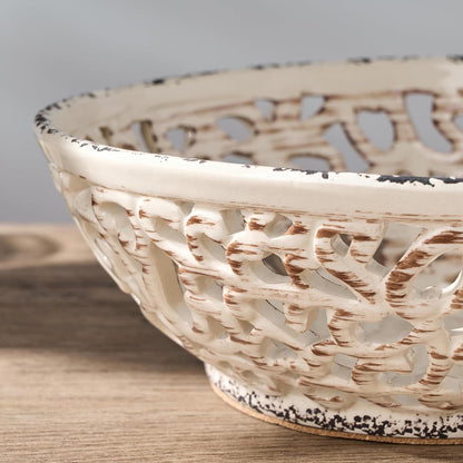 SIDUCAL Ceramic Fruit Bowl for Kitchen Counter,Decorative Fruit Basket with Holes, 10.43" Large Hollow Out Fruit Vegetable Holder Bowl for Table Decor, Gray