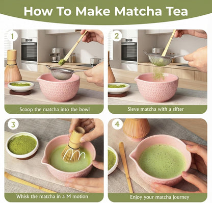 Matcha Whisk Set ,7 Pcs Matcha Set, Matcha Kit for Ceremony, Tradition Tea Set for Making Breakfast/Latte, with 20 OZ Bowl(Chawan)/Whisk and Holder, Valentine's Day Gift for Family/Friend Tea Lovers