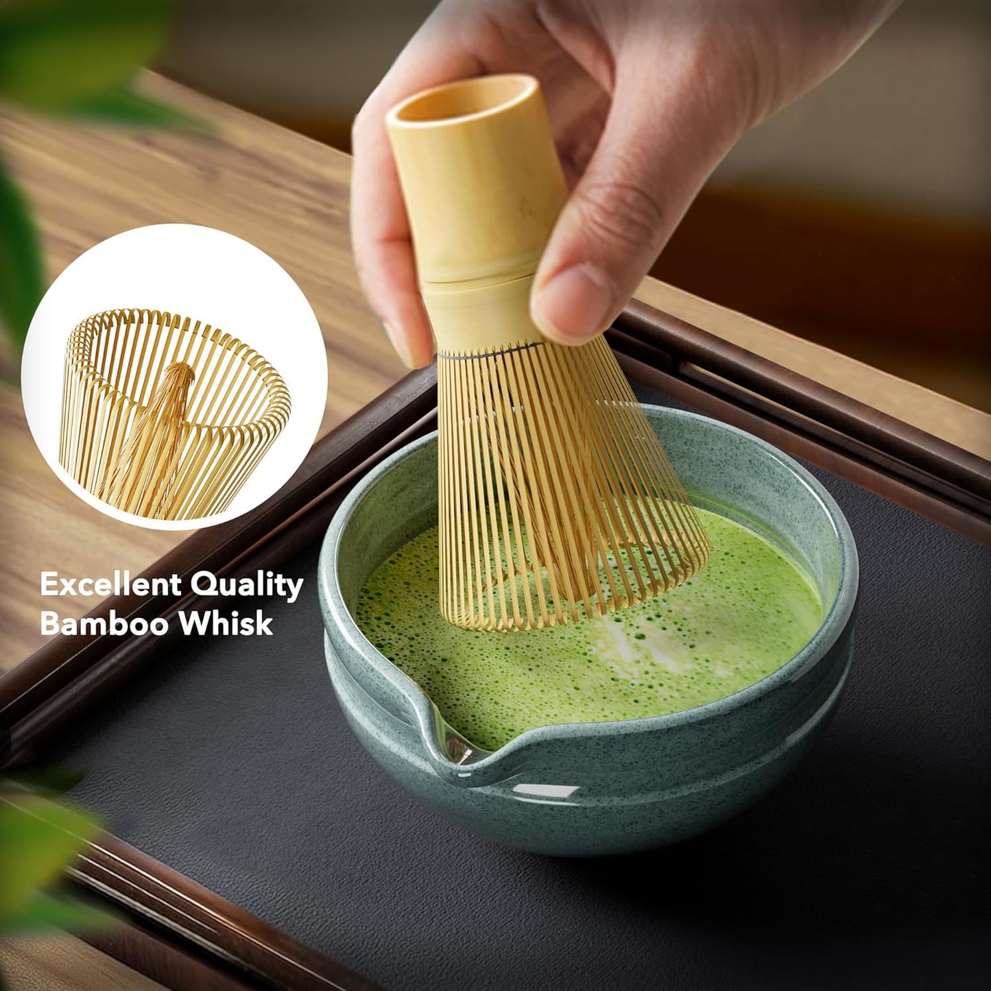 Matcha Whisk Set, Perfect Matcha Kit for Matcha Lovers Includes Ceramic Bowl, Bamboo Whisk, Holder, Scoop, Sifter & Cloth - 7 Pcs Matcha Kit