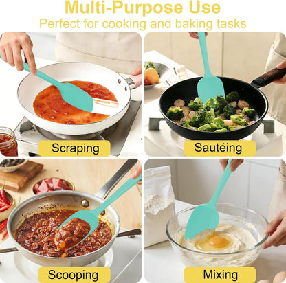 4 Pcs Silicone Spoon Spatula Set, 11.4 In, Food Grade Rubber Spatulas for Cooking, Baking, Mixing, 600°F Heat Resistant, Nonstick and Flexible Kitchen Utensils, Seamless Spoonula (Black)