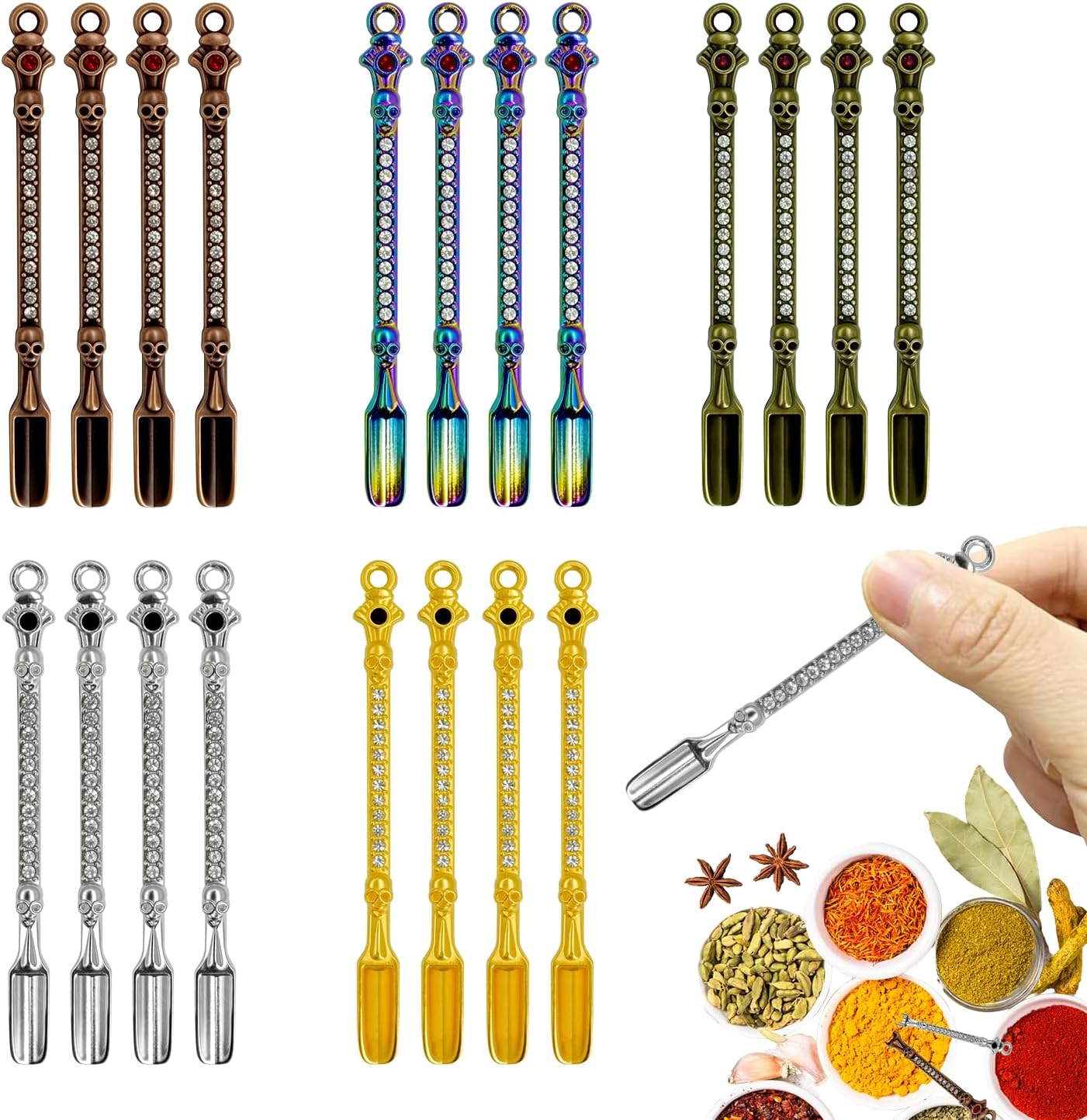 20Pcs Mini Spoons, Tiny Shovel Spoon, Tableware Charm for Coffee, Sugar and Spices, Mini Pendant Spoon Necklace Charms, Keychain Accessories(5 color)