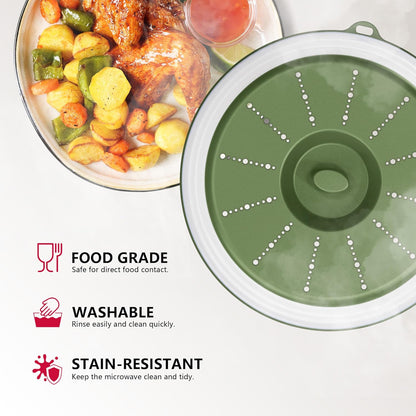 WVM Microwave Splatter Cover Vented for Food with Hook Hole, Splatter Guard & Colander Kitchen Gadget for Food, Meal Prep, Grey
