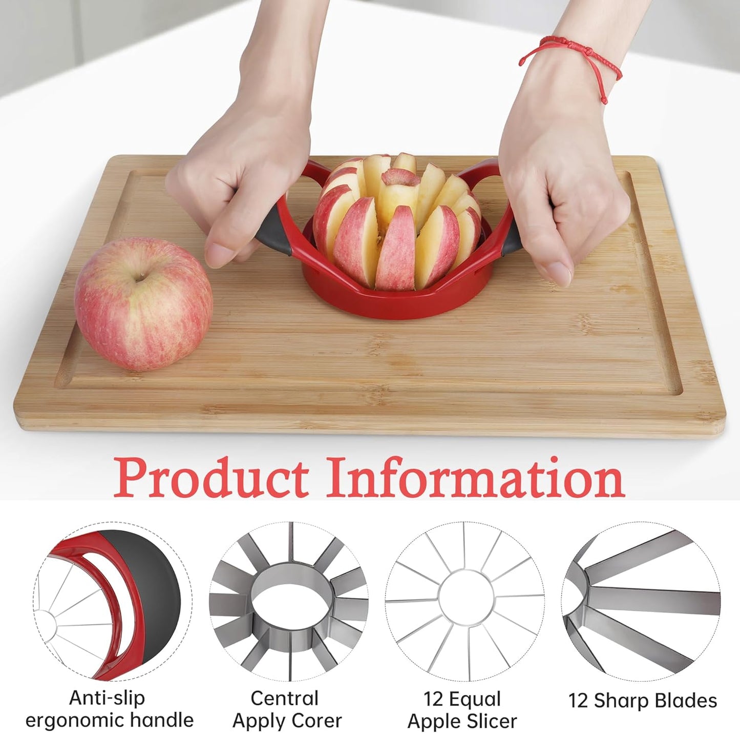 Apple Slicer, 4.72 Inch Apple Corer and Slicer - Apple Cutter with 12 Sharp Blades, Apple Corer Tool - Easy Gadgets