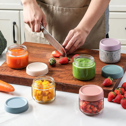 NETANY 2oz Glass Salad Dressing Containers, 6-Pack Small Sauce Containers with Lids and Mini Condiment Cups Containers,To Go Glass Jars for Meal Prep Lunch box