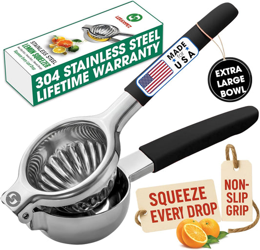 Handheld Lemon Squeezer Stainless Steel – Lemon Juicer, Lime Squeezer With Large Bowl Size & Non-Slip Handles – Citrus Squeezer for Holiday Cooking & Christmas Dinner, New Year Cocktails