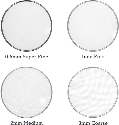 Interchangeable Fine Mesh Sieve Set Gardening Tools Gold Panning Equipment Soil Sifter, 5pc