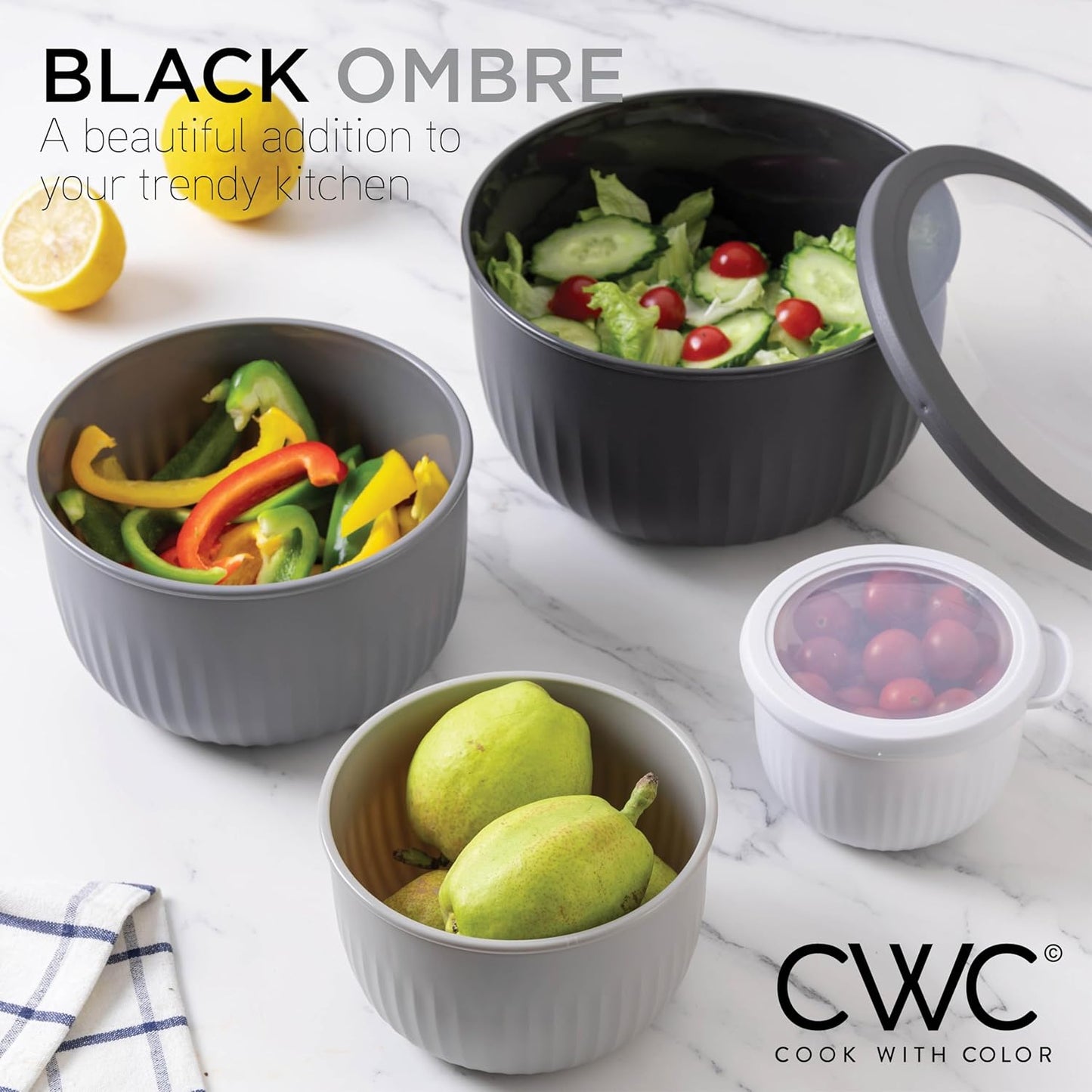 COOK WITH COLOR Prep Bowls with Lids- Wide and Deep Nesting Plastic Small Mixing Bowl Set with Lids, 8 Piece Set - Wide Bowls, Blue