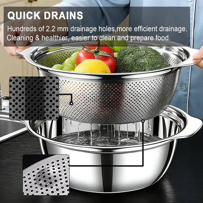 Colander for Kitchen, 1.5 QT 18/8 Stainless Steel Colander, Stainless Steel Strainer with Mixing Bowl, Rice Strainer with Handle for Washing Vegetables, Fruit, Rice, and Pasta (2 PC)
