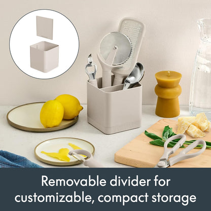 bella 6-Piece Modular Tool Set, Silicone, Turner, Spoon, Slotted Spoon, Spatula, Tongs, Crock with removable divider, Non-toxic*, Food-grade, Heat safe to 425°F, Dishwasher Safe, Slate