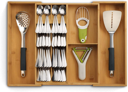 Joseph Joseph DrawerStore Compact Utensil Organizer For Kitchen Drawer Silverware, Flatware Tray, Small, Bamboo