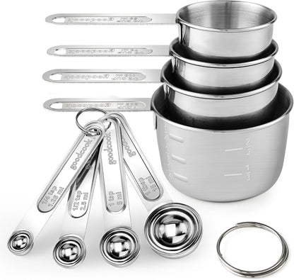 Measuring Cups and Spoons Set (8 Piece), Stainless Steel Measuring，4 Spoons, 4 Cups, Metal Measuring Cups for Cooking & Baking