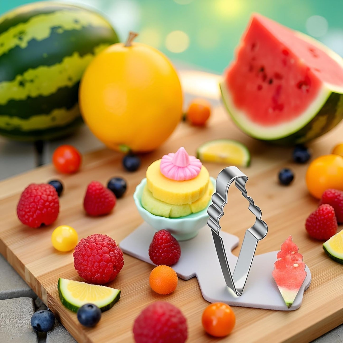Silver Fruit Watermelon Cutting Molds,Creative Kitchen Gadgets, Stainless Steel Popsicle Cookie Cutter, Ice Cream Shape Watermelon Slicer,Watermelon Popsicle Mold, Melon Cutter Mould Melon Ballers