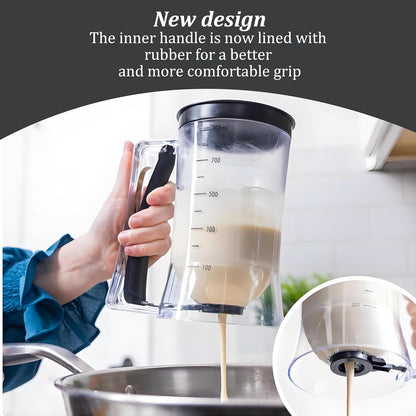 Pancake Batter Dispenser with Measuring Label, 4 Cup Capacity, 900ml With Squeeze Handle Kitchen Dispenser Bottle for Pancakes, Waffles, Muffins, Green