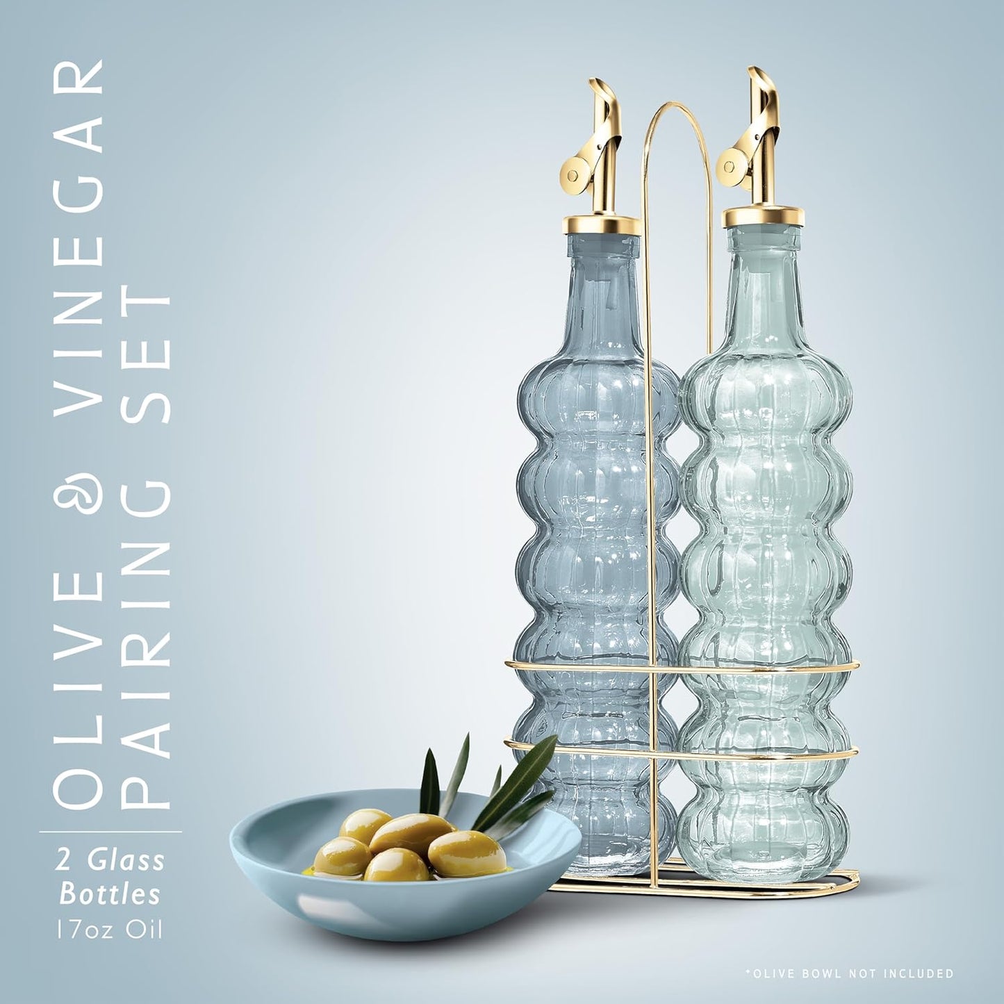 COOK WITH COLOR Glass Olive Oil Bottle Dispenser - 2 Pack- 17oz Oil and Vinegar Cruet - Olive Oil Carafe Decanter for Kitchen, Elegant Waves, Clear