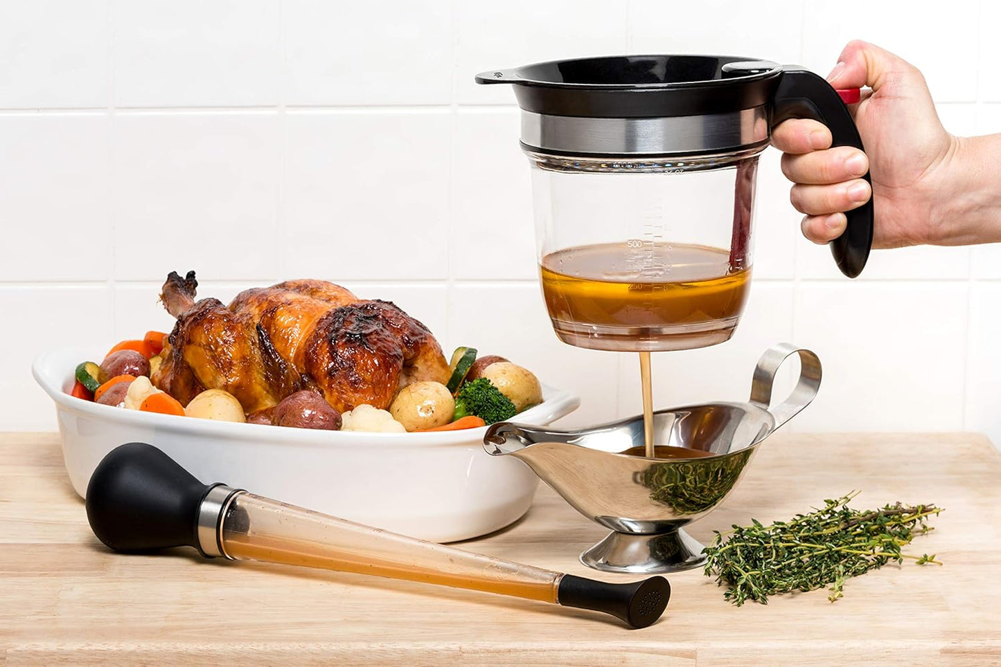 Cuisipro Fat Separator with Bottom Release, Plastic, 4 Cup Strainer with Handle, Grease Strainer Dishwasher Safe, Oil Separator for Kitchen