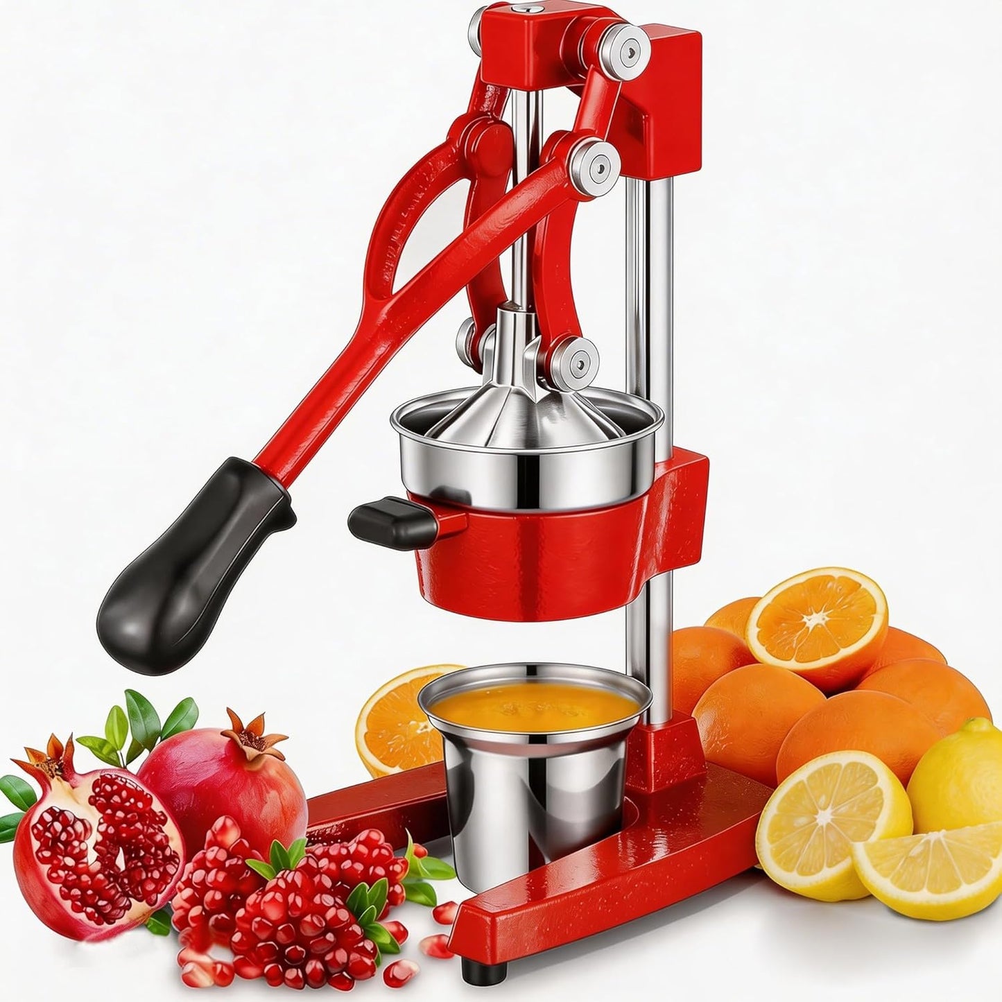 Commercial Heavy Duty Cast Iron Hand Press Manual Orange Citrus Lemon Lime Grapefruit Pomegranate Fruit Juice Squeezer Machine with Stainless Steel Cup