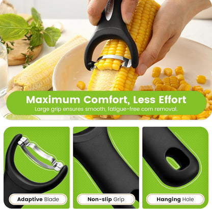 Spring Chef Stainless Steel Corn Peeler – Corn on the Cob Stripper Tool – Durable & Efficient Kernel Remover Tool – Easy to Use Kernel Cutter - Dishwasher Safe Kitchen Gadget - Black