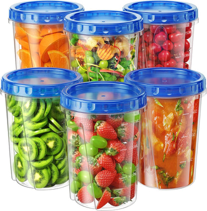 BiuLeon 6 Pack-24 oz Freezer Storage Containers, Plastic Food Storage Containers with Twist Top Lids, BPA Free and Reusable Soup Containers with Lids, Leakproof/Microwave/Dishwasher Safe