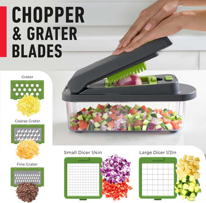 Mueller Pro-Series 10-in-1, 8 Blade Vegetable Chopper, Onion Mincer, Cutter, Dicer, Egg Slicer with Container, French Fry Cutter Potato Slicer, Home Essentials, Salad Chopper White Sand/Green
