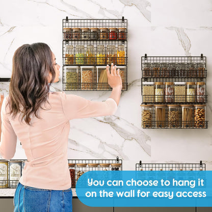 JKsmart 6-Tier Spice Rack Organizer with Door Hook, Wall Mounted & Over the Door Spice Racks for Kitchen Pantry Door Cabinet, Two Size, Large Capacity, Black