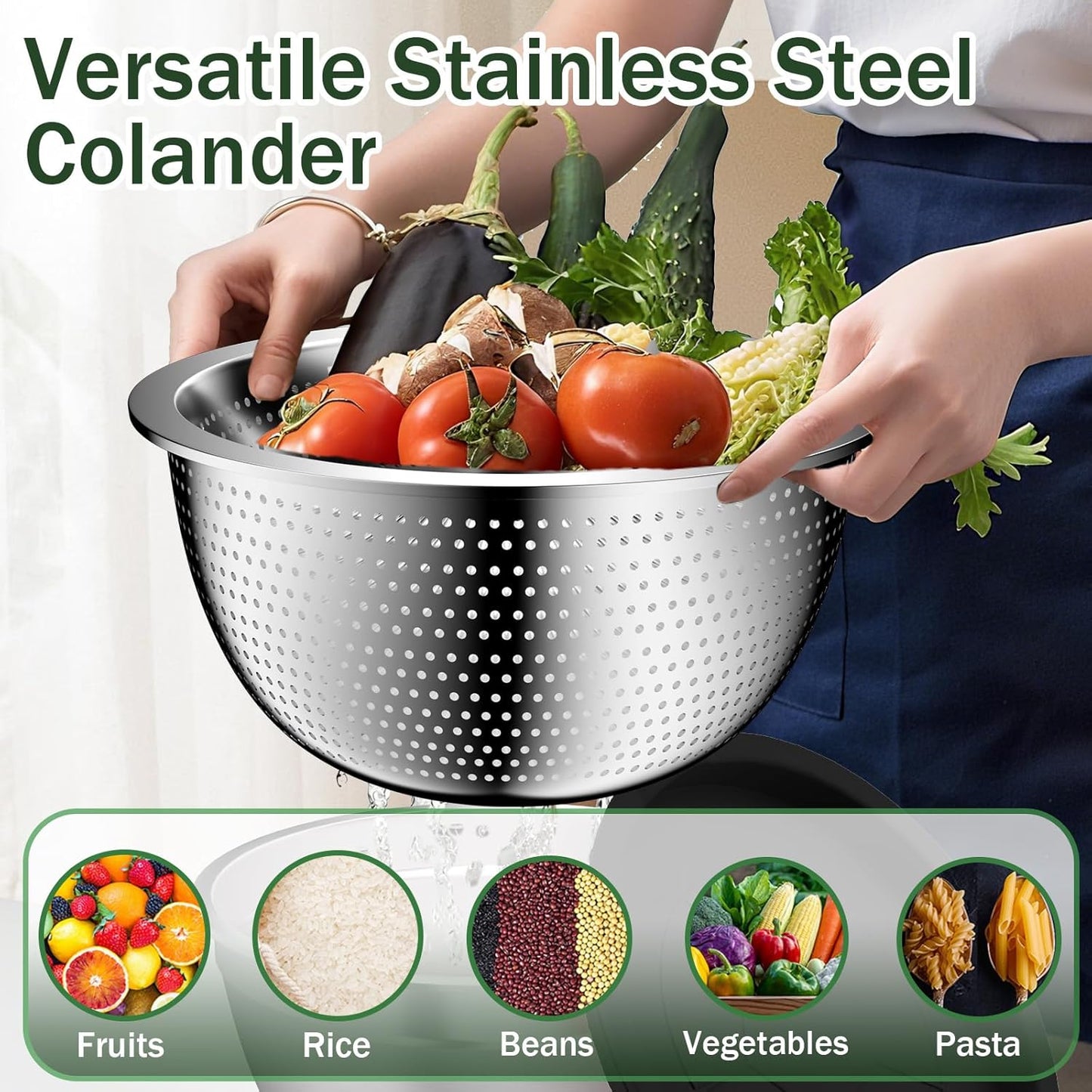 Mixing Bowls with Airtight Lids Set, 4 Stainless Steel Bowls Nesting Bowls & Colander, Kitchen Organizers and Storage Non-Slip Bottom, Size 1.5/2.0/2.5/4.5QT, Great for Mixing & Serving, Khaki