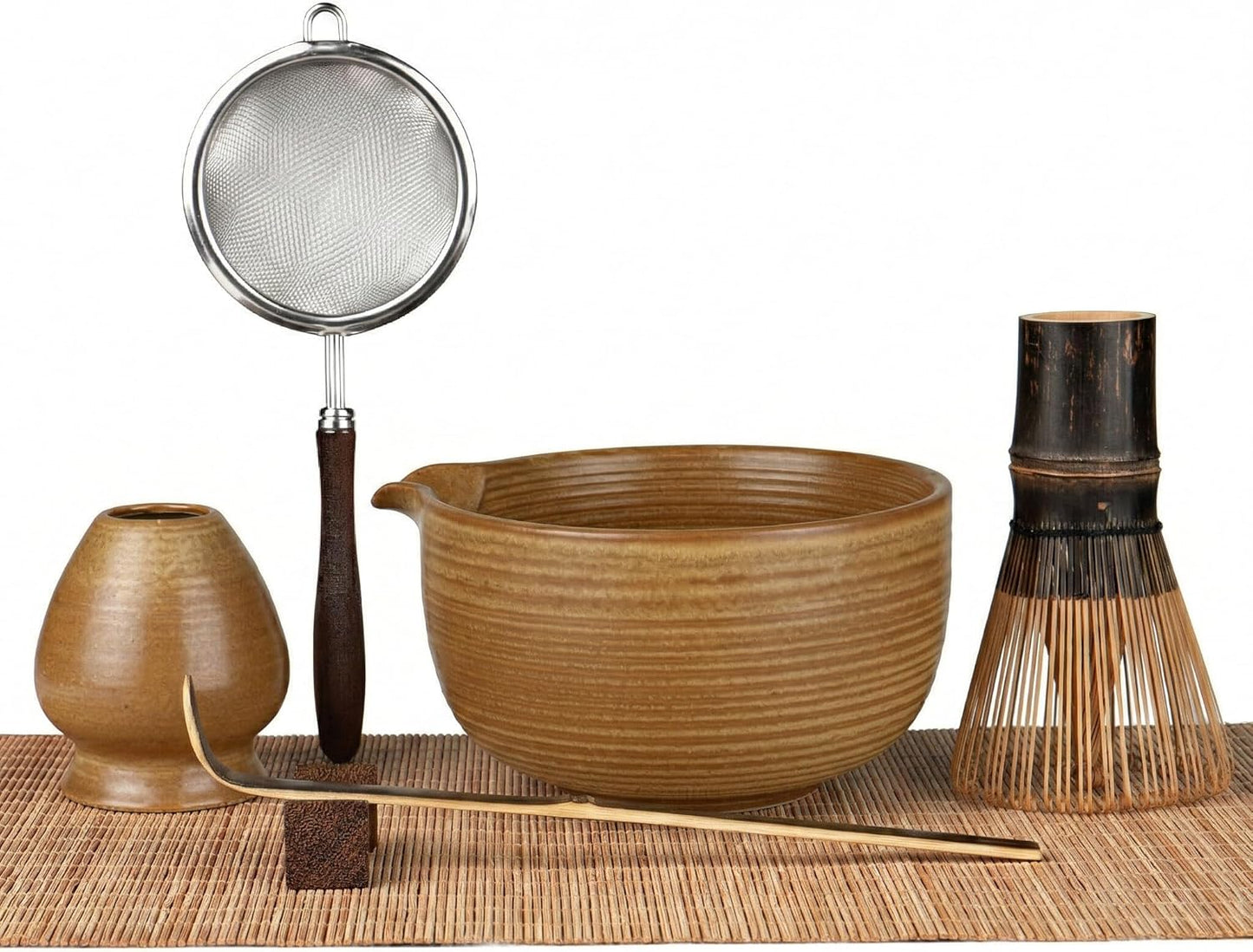Matcha Whisk Set, 7-Piece Matcha Kit with Ceramic Bowl, Bamboo Whisk, Scoop, Sifter, Holder & Bamboo Mat – Premium Matcha Tea Set for Beginners & Matcha Lovers, Gift Ready