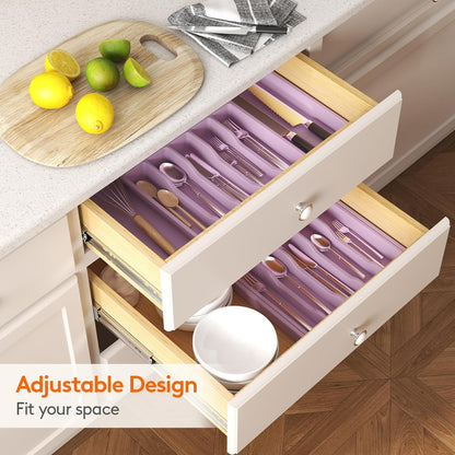 Lifewit Silverware Drawer Organizer, Expandable Utensil Tray for Kitchen, BPA Free Flatware and Cutlery Holder, Adjustable Plastic Storage for Spoons Forks Knives, 11-18 x 14", Black