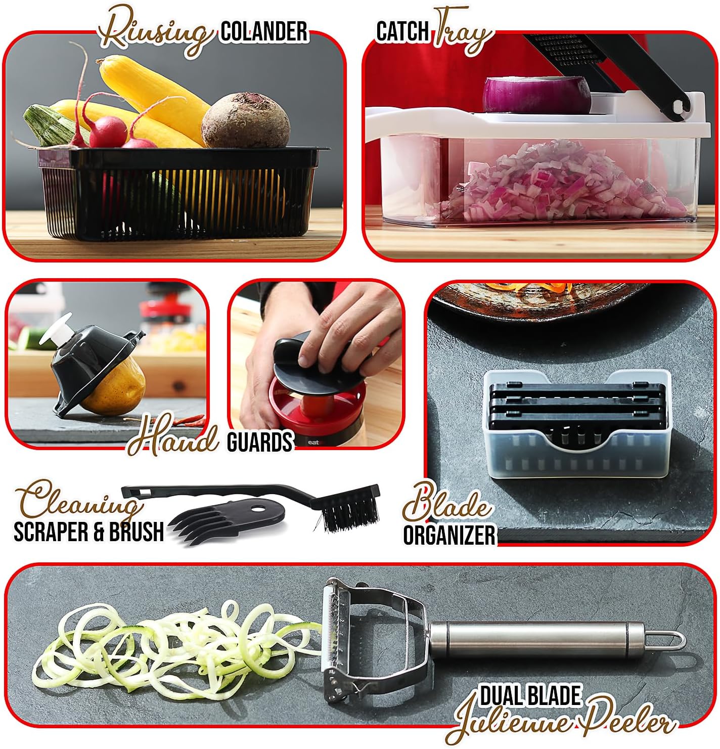 EatEx Vegetable Chopper with Container, Multifunctional Veggie Chopper Vegetable Cutter, Onion Chopper Dicer, Salad Chopper, Onion Cutter, 21 Piece Food Chopper, Vegetable Spiralizer, Julienne Peeler