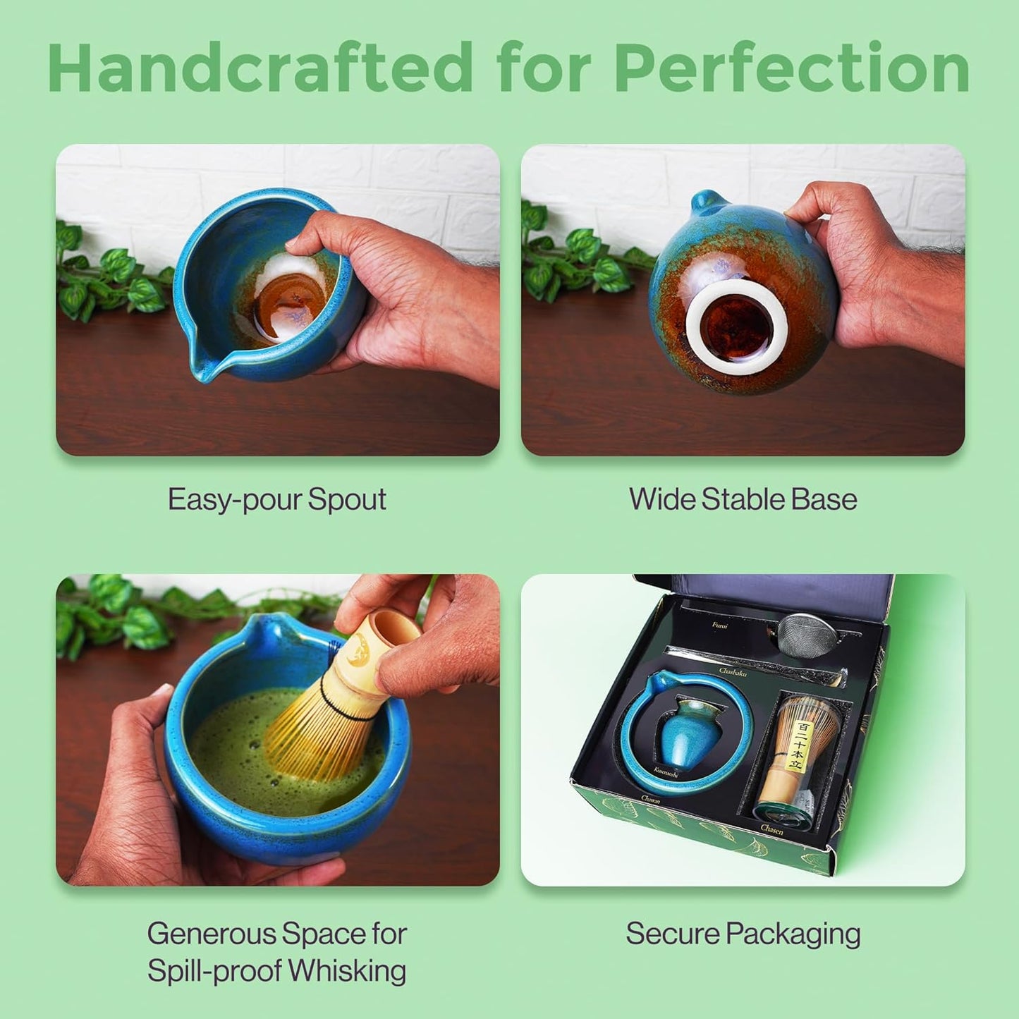 Matcha Whisk Kit | 5-Piece Japanese Matcha Kit with Bamboo Whisk, Ceramic Bowl with Spout, Sifter & Scoop | Complete Matcha Tea Set for Smooth Frothy Tea | Tea Gift Set for Festivals