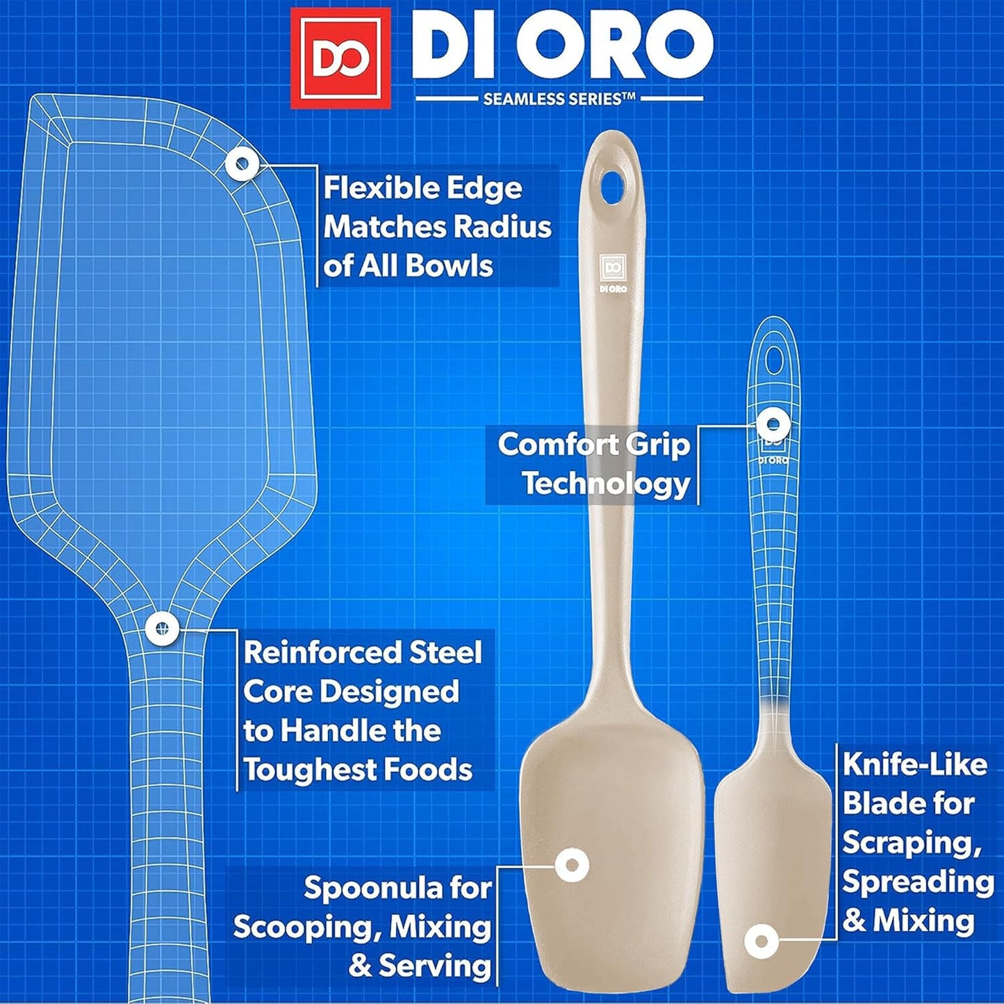 DI ORO Silicone Spatula Set - Rubber Kitchen Spatulas for Baking, Cooking, & Mixing - 600°F Heat-Resistant & BPA Free Silicone Scraper Spatulas for Nonstick Cookware - Dishwasher Safe (3pc, Stone)