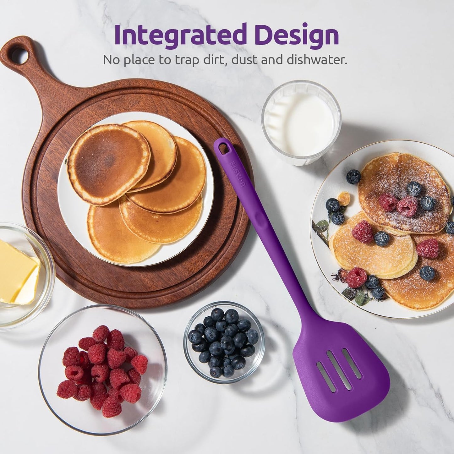 600ºF Heat Resistant Slotted Turner: U-Taste 13.6in Silicone Kitchen Spatula Flipper, 3.74in Wide Food Grade Flexible Thin Rubber Cooking Utensil for Egg, Pancake, Cookie in Nonstick Cookware (Red)