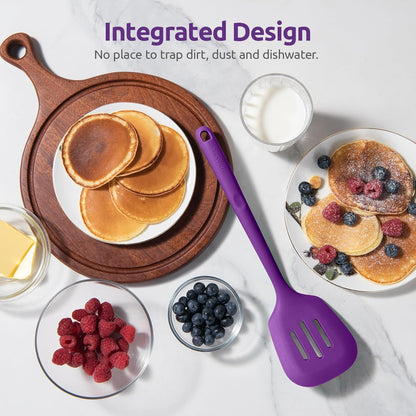 600ºF Heat Resistant Slotted Turner: U-Taste 13.6in Silicone Kitchen Spatula Flipper, 3.74in Wide Food Grade Flexible Thin Rubber Cooking Utensil for Egg, Pancake, Cookie in Nonstick Cookware (Red)