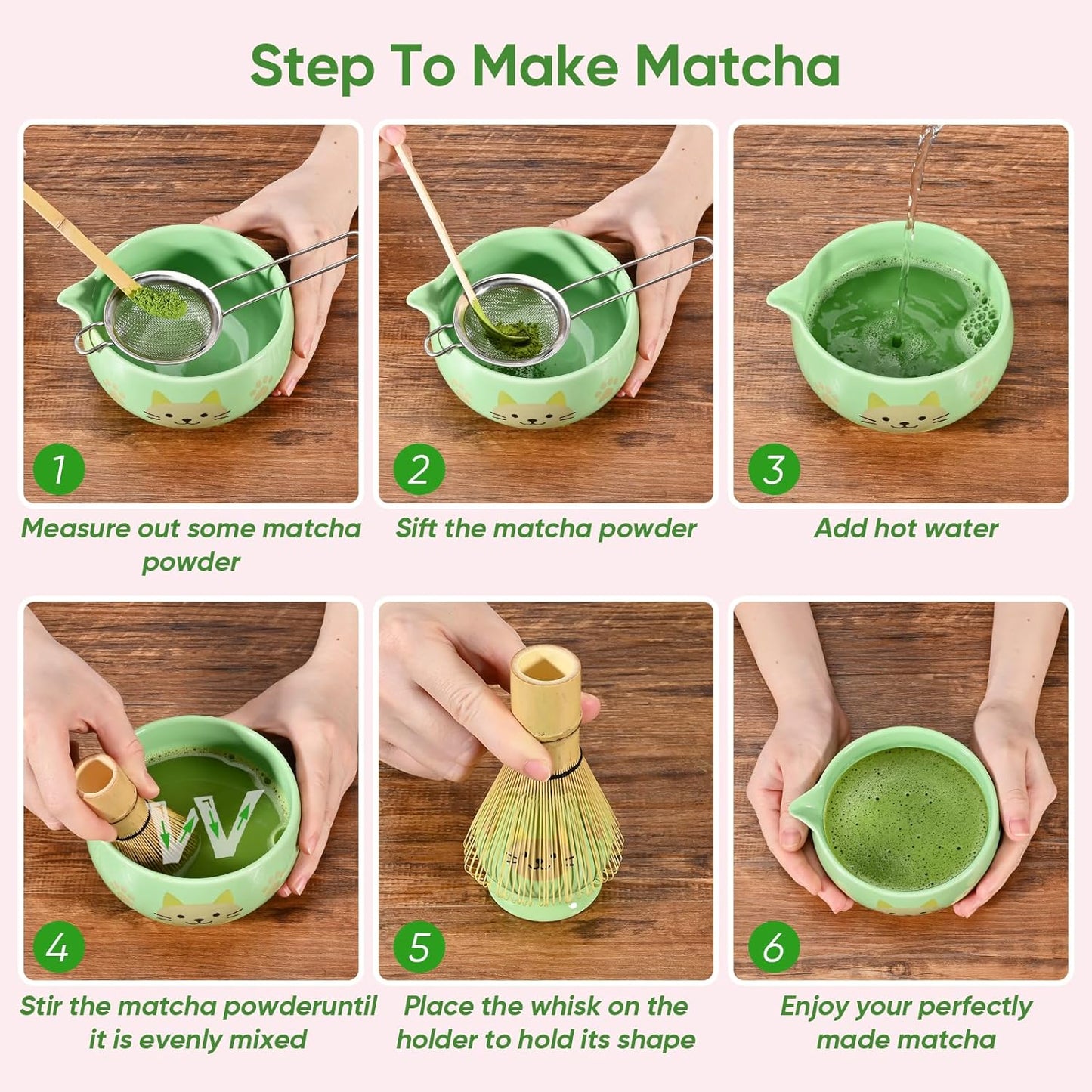 Matcha Whisk Set, 5Pcs Ceramic Matcha Set Includes Matcha Bowl, Matcha Whisk and Holder, Bamboo Scoop and Sifter, Ideal Matcha Bowl Set for Authentic Matcha Tea Experience