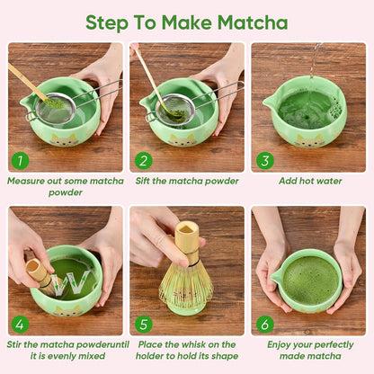 Matcha Whisk Set, 5Pcs Ceramic Matcha Set Includes Matcha Bowl, Matcha Whisk and Holder, Bamboo Scoop and Sifter, Ideal Matcha Bowl Set for Authentic Matcha Tea Experience