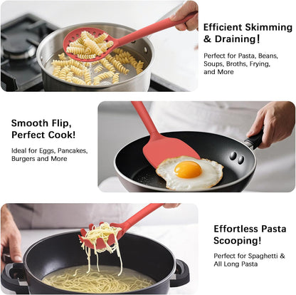Coukre Silicone Kitchen Cooking Utensils Set with Holder – Heat-Resistant, Food-Grade Kitchen Tools, Spatula, Spoon & Gadgets for Non-Stick Pans, Dishwasher Safe (14, PureBlack)