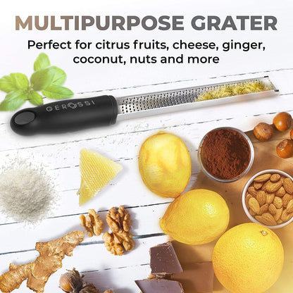 Stainless Steel Cheese and Citrus Zester Grater w/Extra Sharp Blade - Perfect for Lemons, Parmesan, Garlic, Chocolate - Spice Up any Kitchen Dish in Seconds with Your Premium Hand Held Shredder