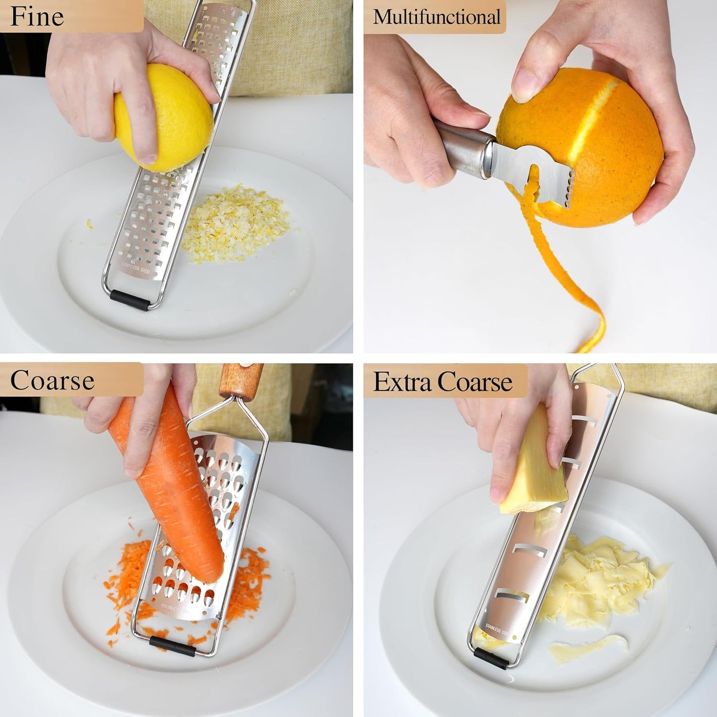 Lemon Zester, Stainless Steel Kitchen Cheese Grater, Plastic Cover Ergonomic Soft Black Handle