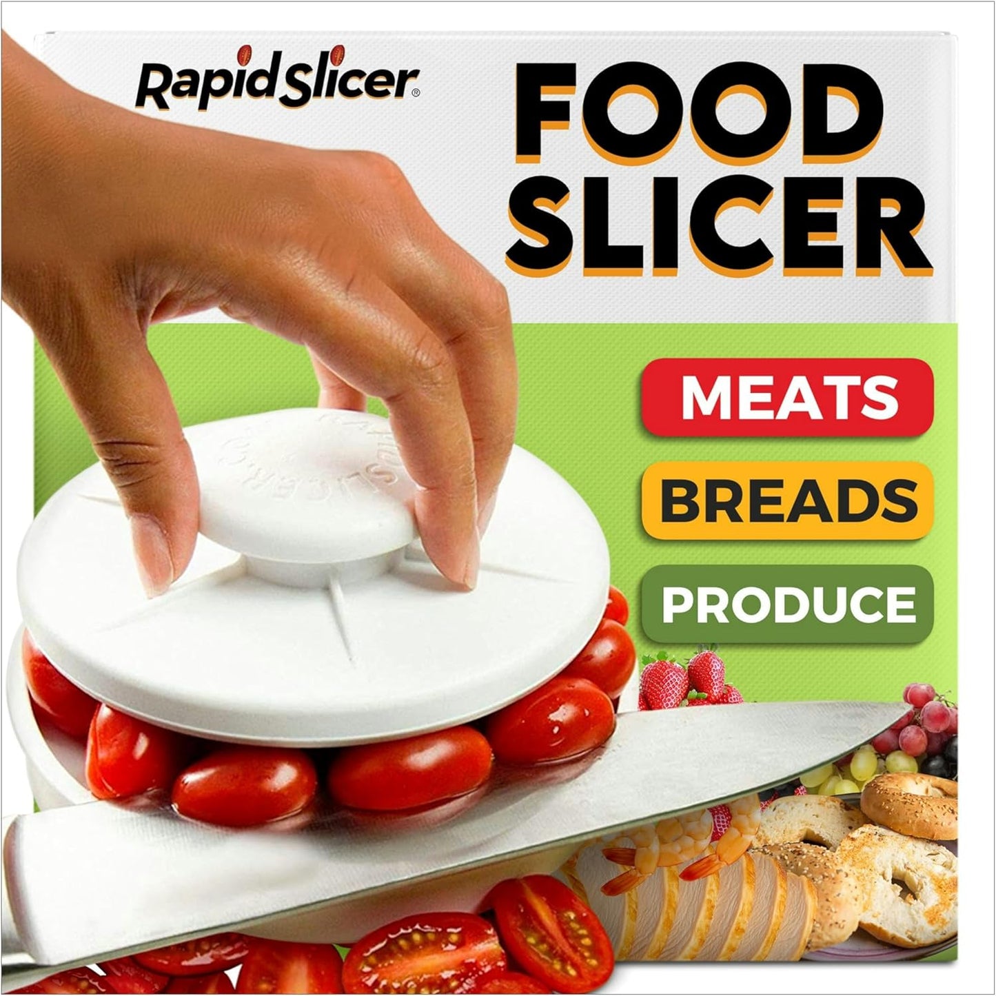 Bagel Slicer & Multi-Use Food Cutter | Ideal for Tomatoes, Strawberries, Grapes, Meat, Chicken, Eggs, & Vegetables with Non-Slip Holder for Stable, Easy Slicing - Dishwasher Safe - White
