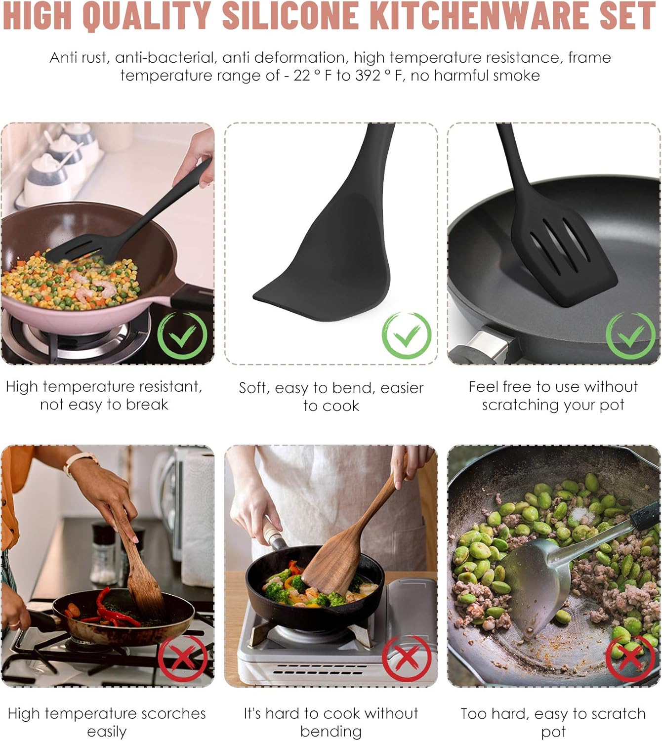 Kitchen Utensils Set-12 Pieces Silicone Cooking Utensils Set (Dishwasher Safe) 392°F Heat Resistant Spatula Set,Kitchen Utensil Set for Nonstick Cookware,Best Kitchen Tools with Holder