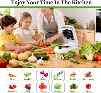 14-In-1 Chopper Vegetable Cutter with 7 Blades, Vegetable Chopper with Container and Lid, Mandoline Slicer for Kitchen, Veggie Slicer for Salad, Cheese Grater, Kitchen Gadgets Accessories Essentials