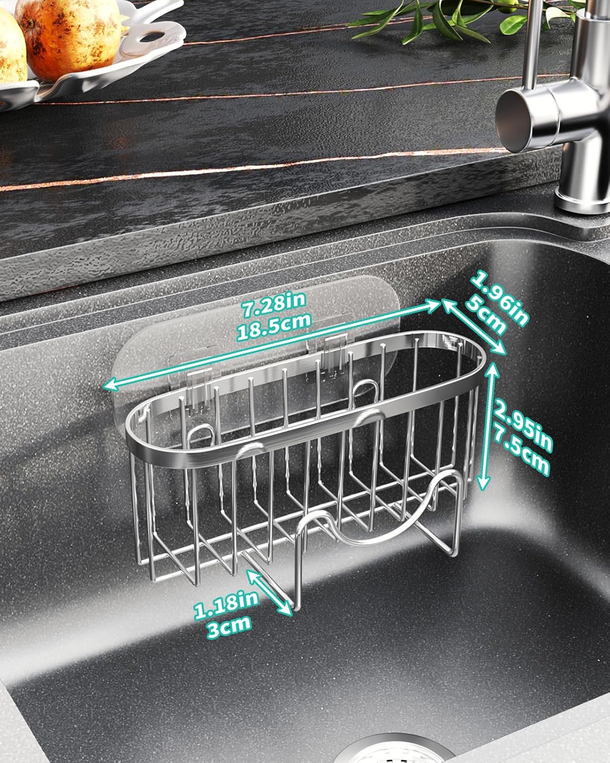 HapiRm Multifunctional Sponge Holder with Unique M-Shaped, 2 Installation Methods Kitchen Sink Caddy Organizer, Rustproof Stainless Steel Kitchen Organizers and Storage Essentials - Black
