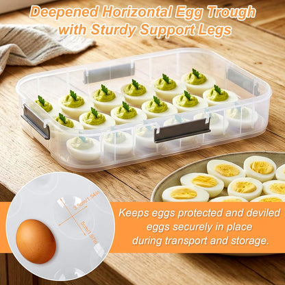2-Layer Deviled Egg Containers with Lid, 36 Slots Refrigerator fridge organizers and storage egg cartons with Handle for Easter, with Slicer Kitchen Tongs Piping Decorating Kit