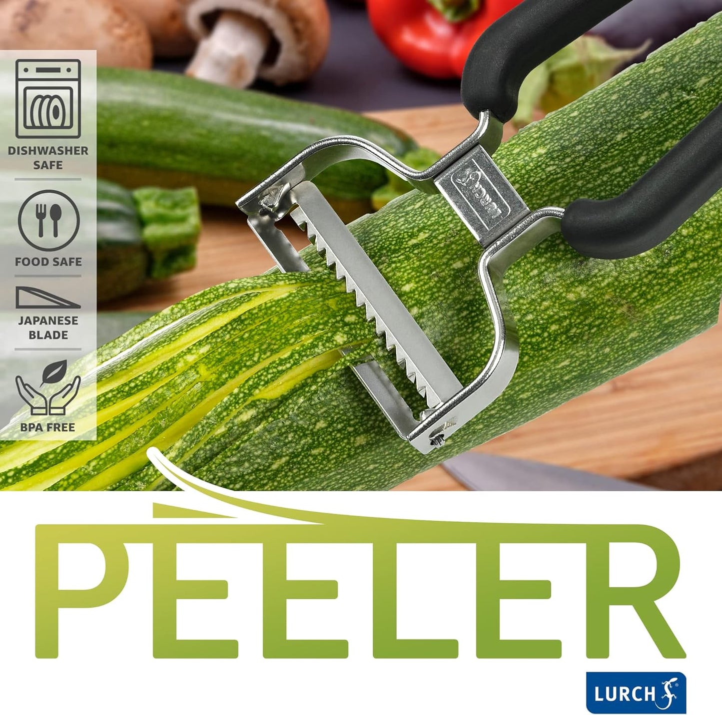 Lurch Germany Universal Ultra Sharp Stainless Steel Vegetable Swivel Peeler for for Potatoes, All Fruits & Veggies | Non-Slip Comfortable Handle | 5.1 x 2.3 Inches / 13 cm x 6 cm - Black