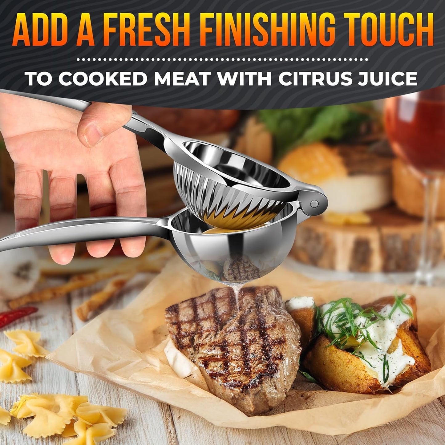Hand Juicer Squeezer with Ergonomic Heavy Duty Handle – 20 oz Bowl Aluminum Lemon Juicer with Pour Spout for Mess-Free Pouring - Manual Citrus Press for Lemon, Orange, Lime, Grapefruit, Pomegranate