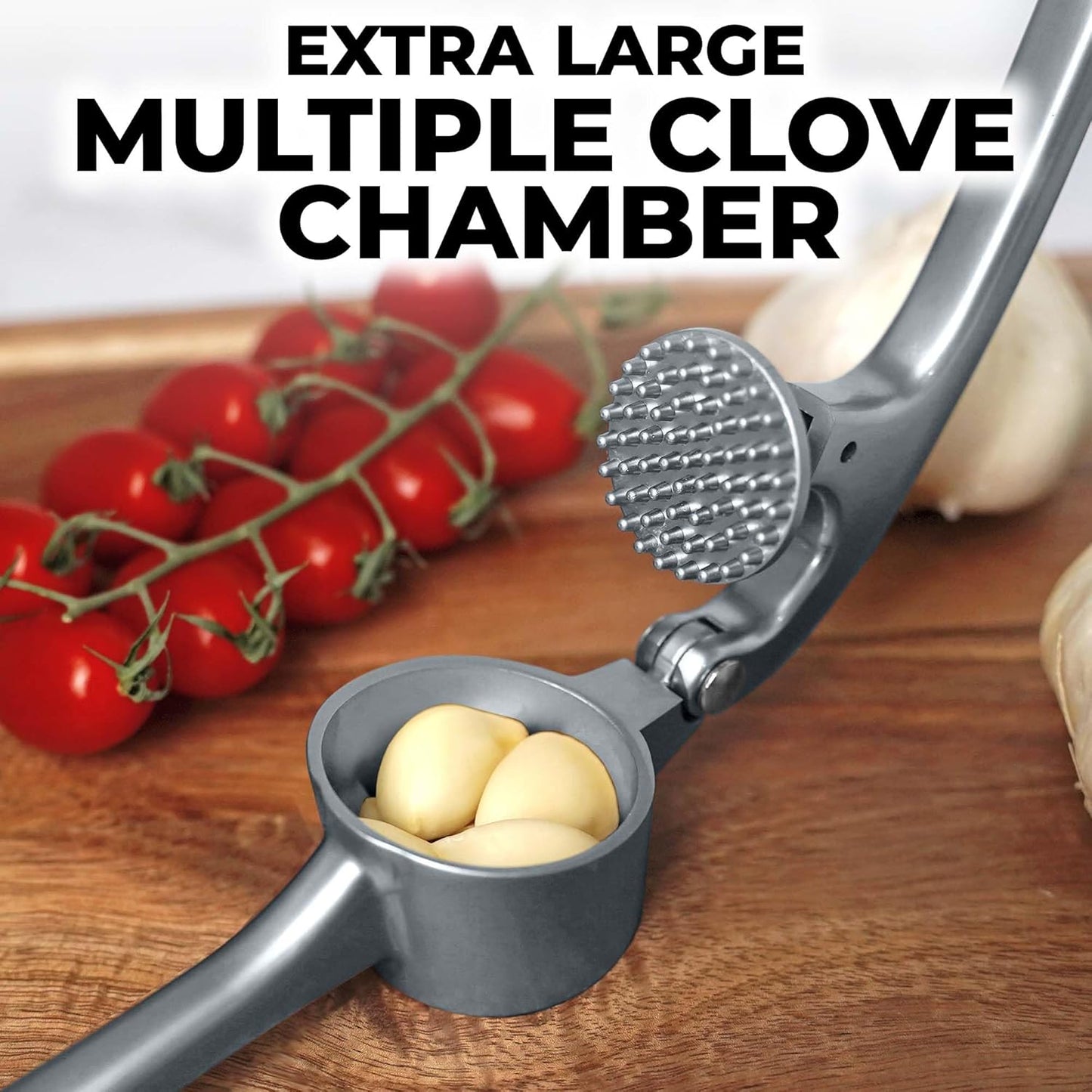 Zulay Kitchen Premium Garlic Press Set - Rust Proof Professional Garlic Mincer Tool - Easy-Squeeze, Easy-Clean with Soft, Ergonomic Handle - Silicone Garlic Peeler & Brush (Silver)
