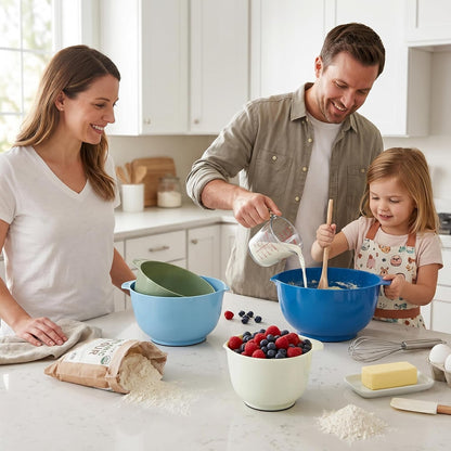 BoxedHome Nesting Plastic Mixing Bowl Set, 4 Piece Mixing Bowl Set with Pour Spouts, Size 1.7, 2.5, 3.5 and 4.5qt, for Prepping, Mixing, Baking, Cooking(2023 New Version, Pink)